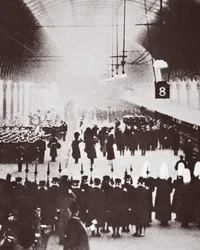 Station Paddington, lichaam van George V op weg naar zijn laatste rustplaats in Windsor, 1936